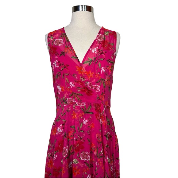 Calvin Klein Floral Pink High Low Summer Flowy Lined Sleeveless VNeck Dress 12 - Picture 3 of 12